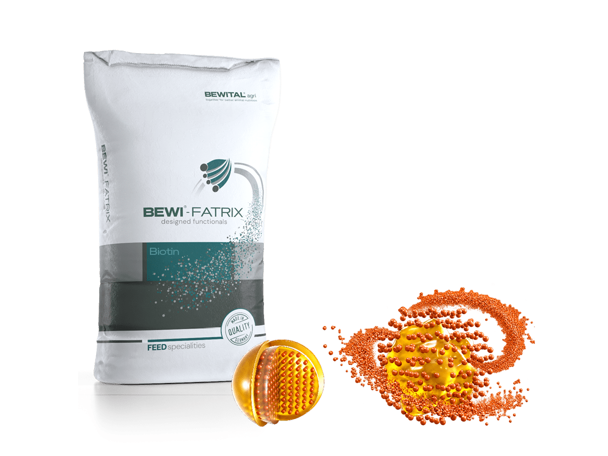 BEWI-FATRIX Biotin von Bewital agri: Futtersack mit Illustration der Wirkstoffkapsel